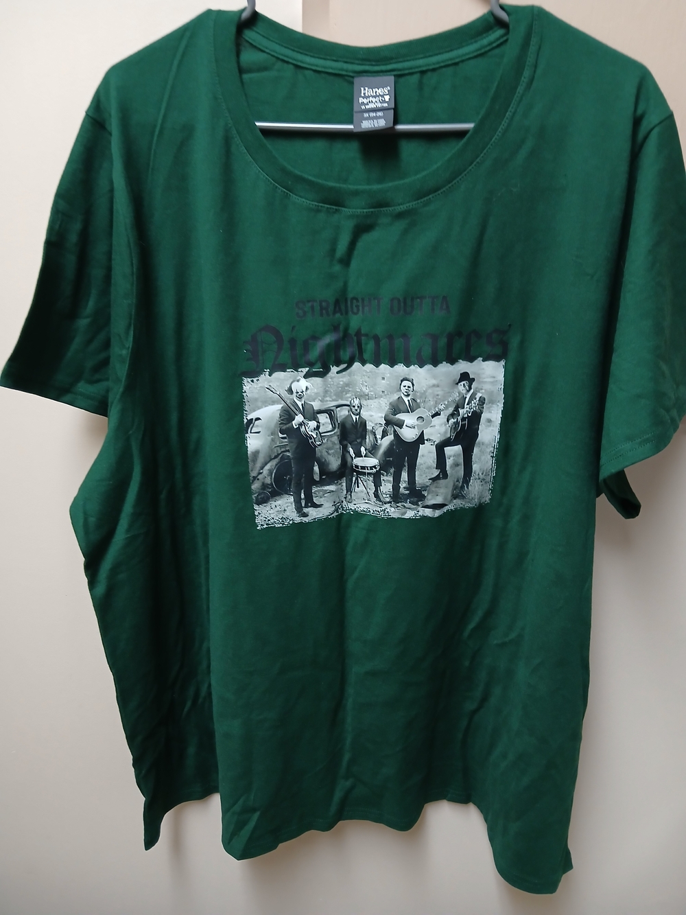 Hanes Womens Dark Green Graphic Tee - Straight Outta Nightmares Artwork
